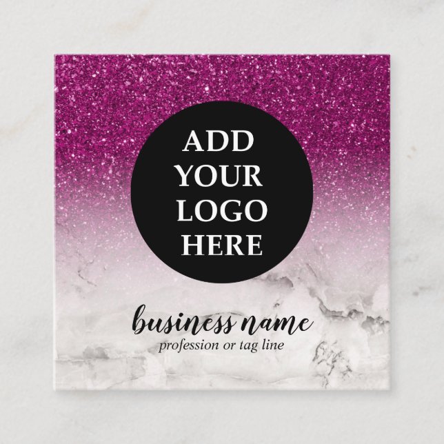 Lila Glitter Ombre Cursive Your Logotyp social iko Fyrkantigt Visitkort (Framsida)