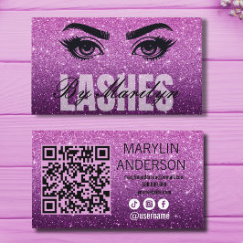 Lila Glitter Ombre Lash Business med QR-kod Visitkort