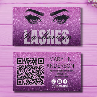Lila Glitter Ombre Lash Business med QR-kod Visitkort