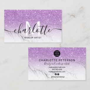 Lila glitter ombre marble namn makeup logotyp visitkort