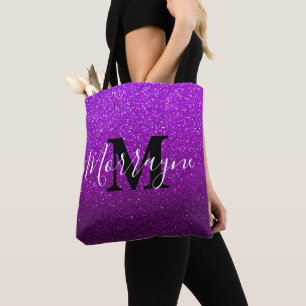 Lila Glitter Ombre Sparkles Metallic Monogram Tygkasse