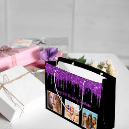 Lila glitter på födelsedagen droppar svart monogra