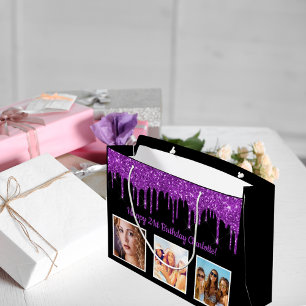 Lila glitter på födelsedagen droppar svart monogra