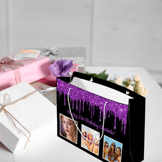 Lila glitter på födelsedagen droppar svart monogra (Skapare uppladdad)