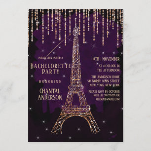 Lila Glitter Paris Eiffel Torn Bachelorette Inbjudningar