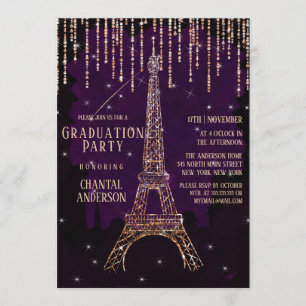 Lila Glitter Paris Eiffel Torn Studenten Inbjudningar