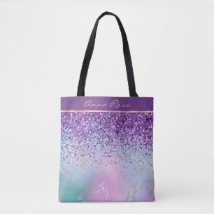 *~* Lila Glitter Pastel Marble Gold Foil Tygkasse