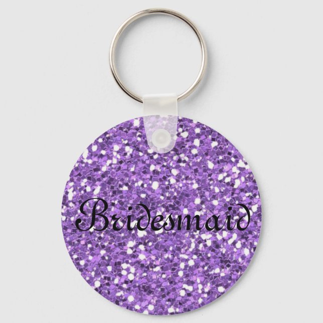 Lila Glitter Personlig Bridesmaid Keychain Nyckelring (Framsida)