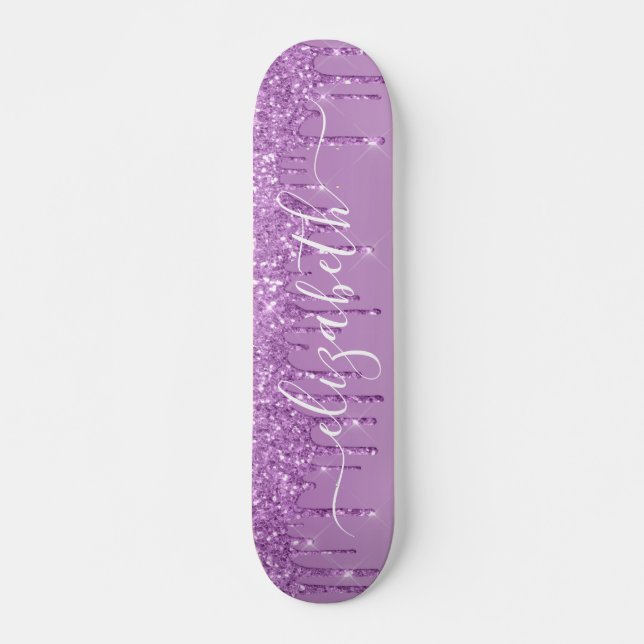 Lila Glitter Personlig Mini Skateboard Bräda 18,5 Cm (Framsida)