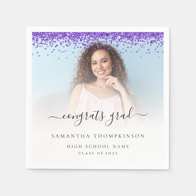 Lila Glitter Photo 2024 Gratulerara Studenten Pappersservett (Framsidan)