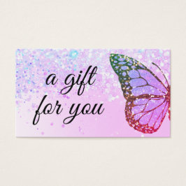 lila glitter-presentkort för fjäril-design visitkort