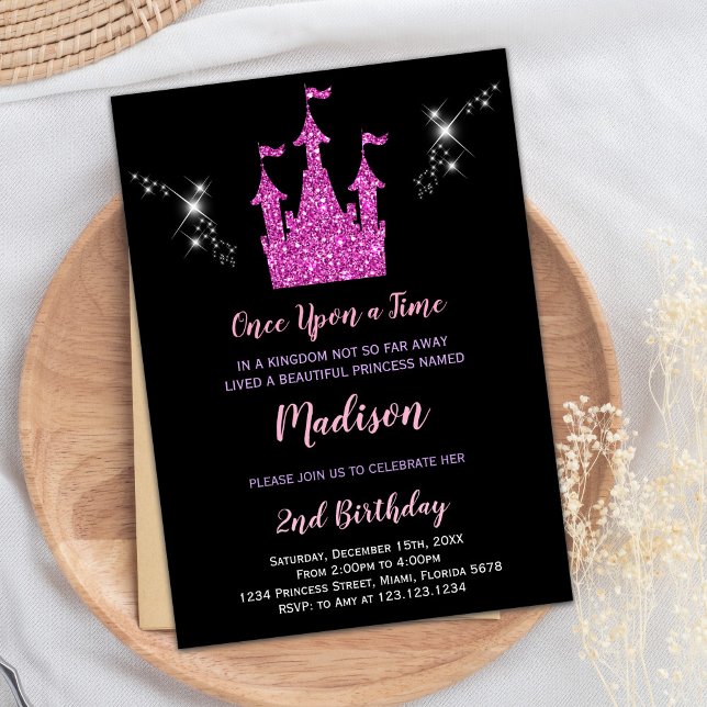 Lila Glitter Princess Birthday bjudande Inbjudningar (Purple Glitter Princess Birthday Invitation)