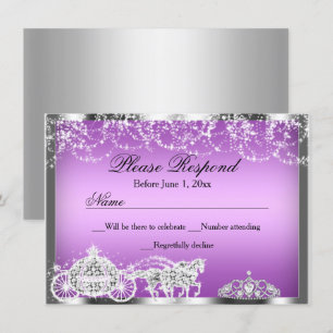 Lila Glitter Prinsessa Tema RSVP-svar Inbjudningar