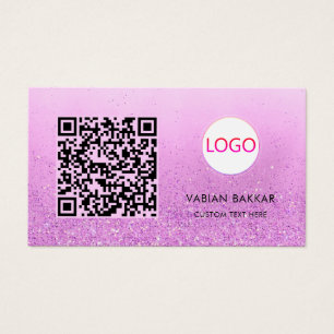 Lila glitter Qr-affärskort för modern Logotyp Visitkort