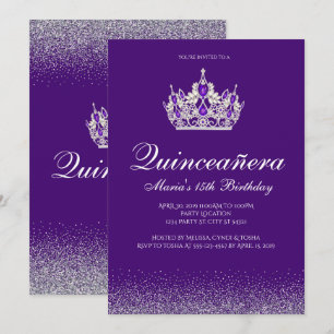 Lila Glitter Quinceanera-inbjudan Inbjudningar