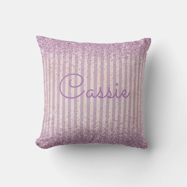 Lila Glitter Rand Monogram Kudde (Framsida)