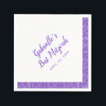 Lila Glitter Rand Personlig Bat mitzvah Pappersservett<br><div class="desc">Lila och Lavender Glitter Gräns-servar med anpassade namn och Bat mitzvah lunchdagar eller mottagningsdatum. Underbara bord står för en elegant och ett modernt Bat mitzvah firande,  eller ändra ordalydelsen för en svensk 16-årsdag,  baby eller möhippa. Bilden är en utskriven bild av glitter - ingen riktig glitter används.</div>