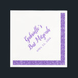 Lila Glitter Rand Personlig Bat mitzvah Pappersservett<br><div class="desc">Lila och Lavender Glitter Gräns-servar med anpassade namn och Bat mitzvah lunchdagar eller mottagningsdatum. Underbara bord står för en elegant och ett modernt Bat mitzvah firande,  eller ändra ordalydelsen för en svensk 16-årsdag,  baby eller möhippa. Bilden är en utskriven bild av glitter - ingen riktig glitter används.</div>