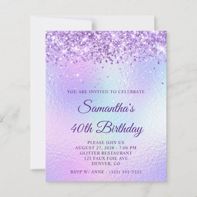 Lila Glitter Regnbåge Iridescent 40-årsdag (Framsida)