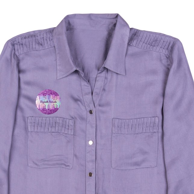 Lila glitter rosa anpassningsbar holografisk namn  knapp (Skapare uppladdad)