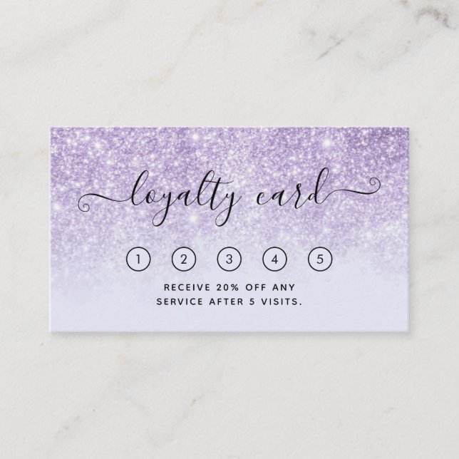 Lila Glitter Salon Spa Loyalty Card med Logotyp Visitkort (Framsida)