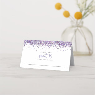 Lila Glitter Script Sweet 16 Birthday Placeringskort