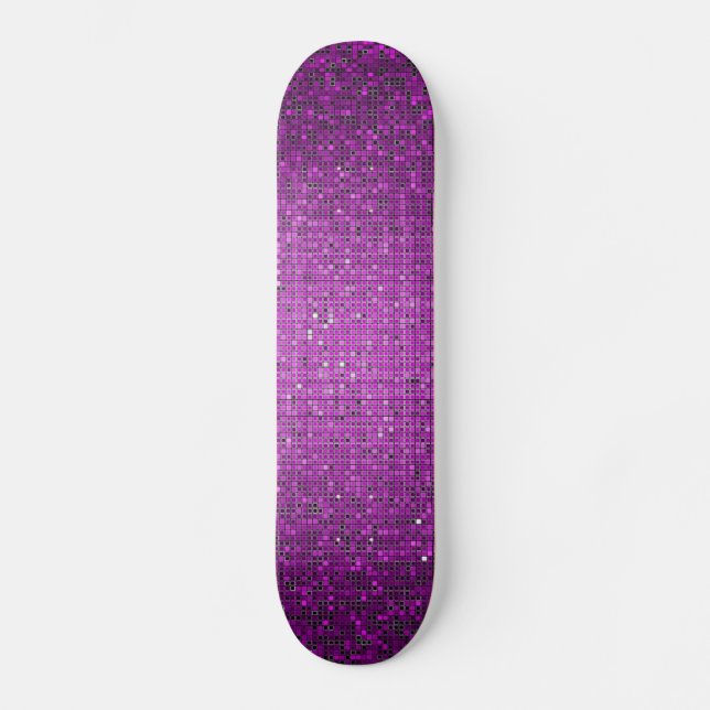 Lila Glitter Sequin Disco Glitz Comp Skateboard (Framsida)