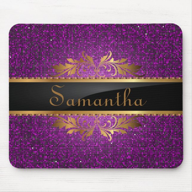 Lila Glitter Sequin Disco Personlig Mousepad Musmatta (Framsidan)