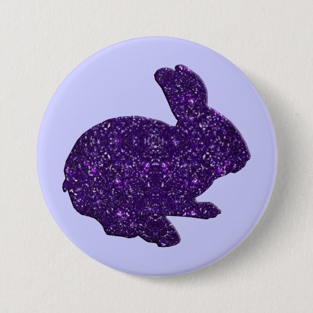 Lila Glitter Silhouette Påskhare Button Knapp (Framsida)