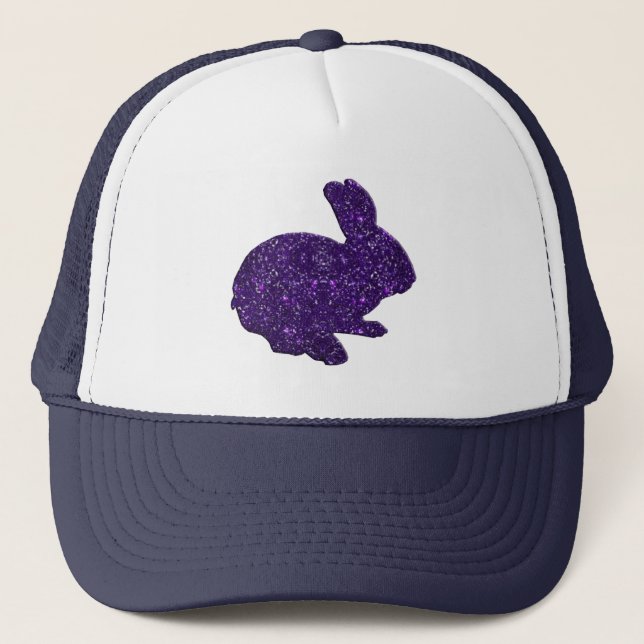 Lila Glitter Silhouette Påskhare Hat Keps (Framsida)