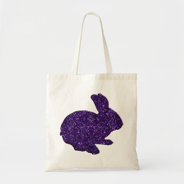 Lila Glitter Silhouette Påskhare Tote Bag Tygkasse (Framsidan)