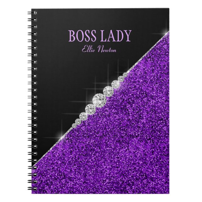 Lila Glitter Silver Diamonds Personlig Anteckningsbok (Framsidan)