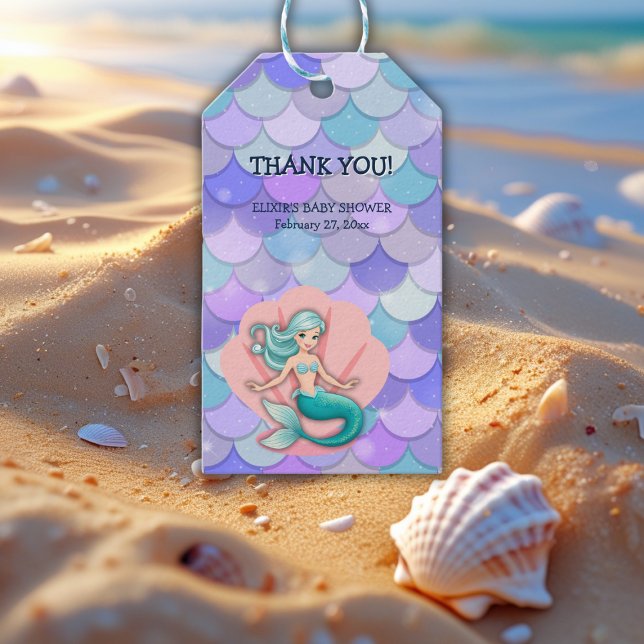 Lila Glitter Sjöjungfru under Sea Baby Shower Presentetikett (Skapare uppladdad)