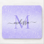 Lila Glitter Skript Namn Monogram Mouse Pad Musmatta<br><div class="desc">Namn Monogram-design för lila Glitter</div>