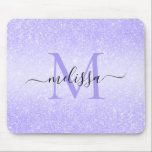 Lila Glitter Skript Namn Monogram Mouse Pad Musmatta<br><div class="desc">Namn Monogram-design för lila Glitter</div>