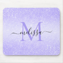 Lila Glitter Skript Namn Monogram Mouse Pad