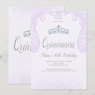 Lila Glitter & Snöre, Quinceañera-inbjudan Inbjudningar