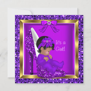 Lila glitter söt bebis i sko baby shower flicka inbjudningar