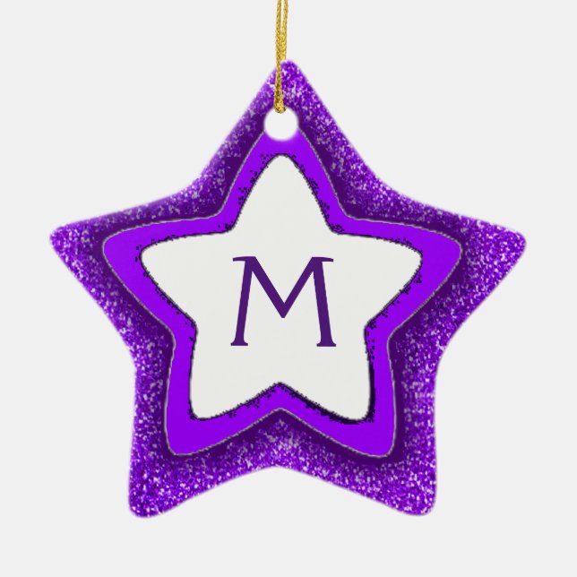 Lila glitter star anpassade monogram ornament (Framsidan)