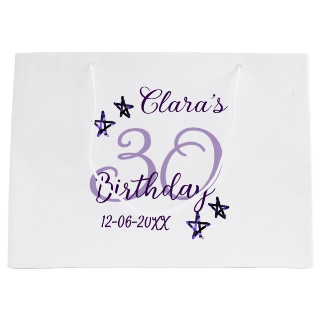 Lila glitter stjärnor 30års födelsedag moderna ref (Framsidan)