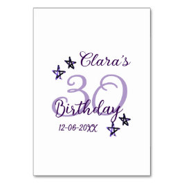 Lila glitter stjärnor 30års födelsedag moderna ref bordsnummer