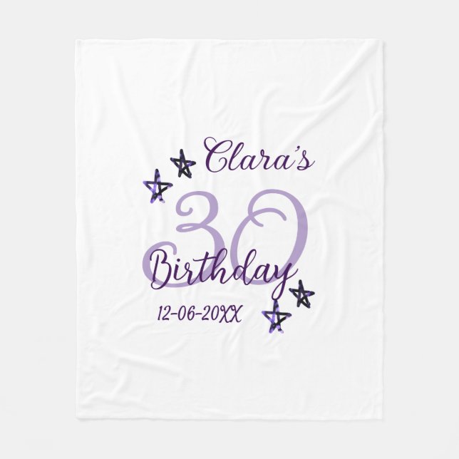 Lila glitter stjärnor 30års födelsedag moderna ref fleecefilt (Framsidan)
