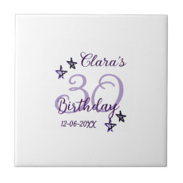 Lila glitter stjärnor 30års födelsedag moderna ref kakelplatta