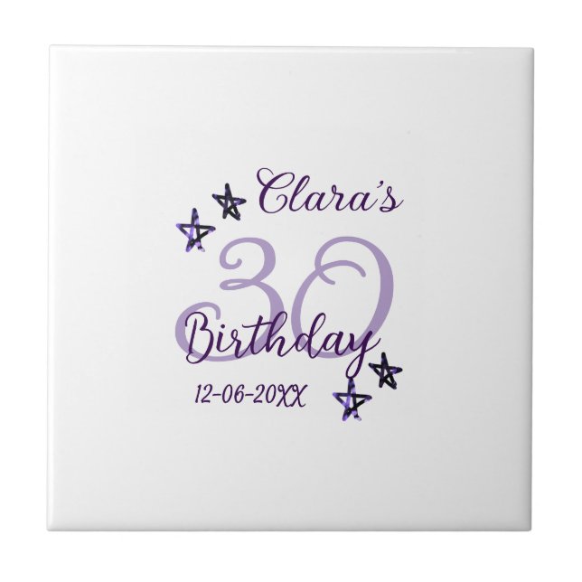 Lila glitter stjärnor 30års födelsedag moderna ref kakelplatta (Framsidan)