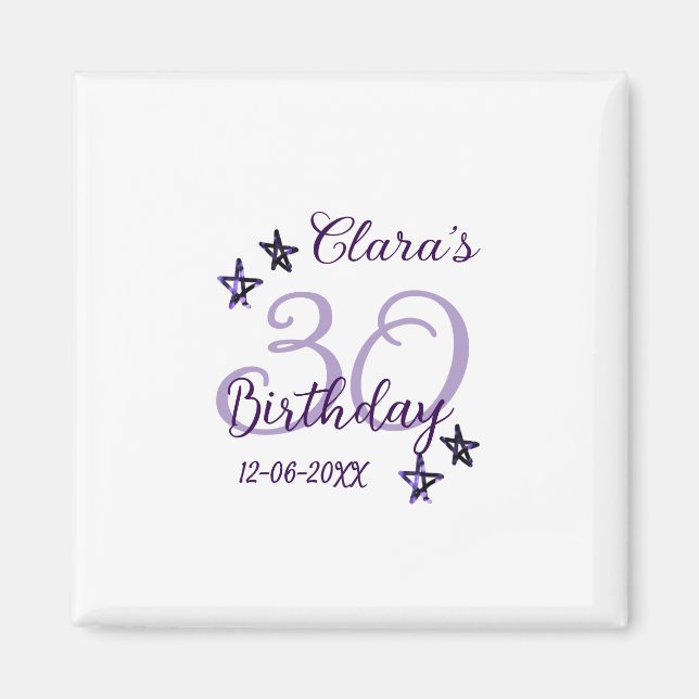 Lila glitter stjärnor 30års födelsedag moderna ref magnet (Framsidan)