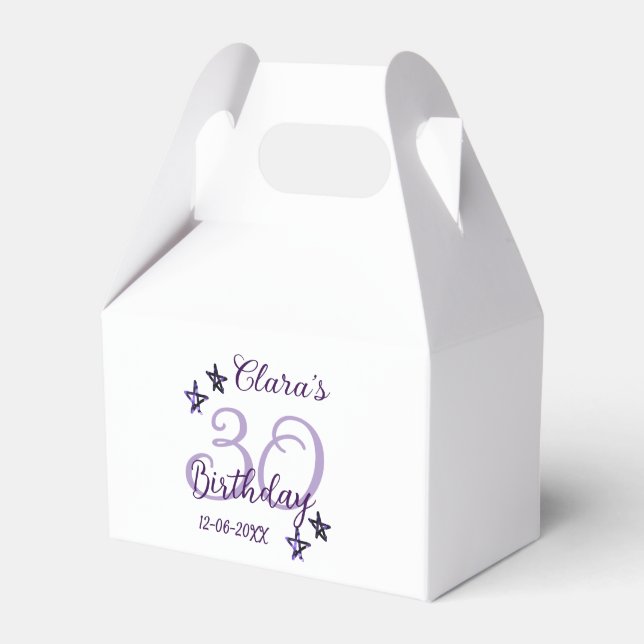 Lila glitter stjärnor 30års födelsedag moderna ref presentaskar (Framsidan Sidan)