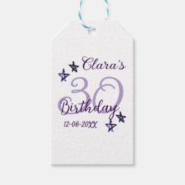 Lila glitter stjärnor 30års födelsedag moderna ref presentetikett