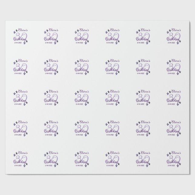 Lila glitter stjärnor 30års födelsedag moderna ref presentpapper (Platt)