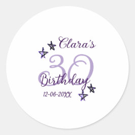 Lila glitter stjärnor 30års födelsedag moderna ref runt klistermärke
