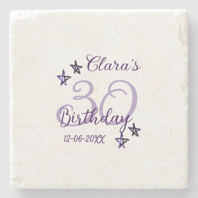 Lila glitter stjärnor 30års födelsedag moderna ref stenunderlägg (Framsidan)